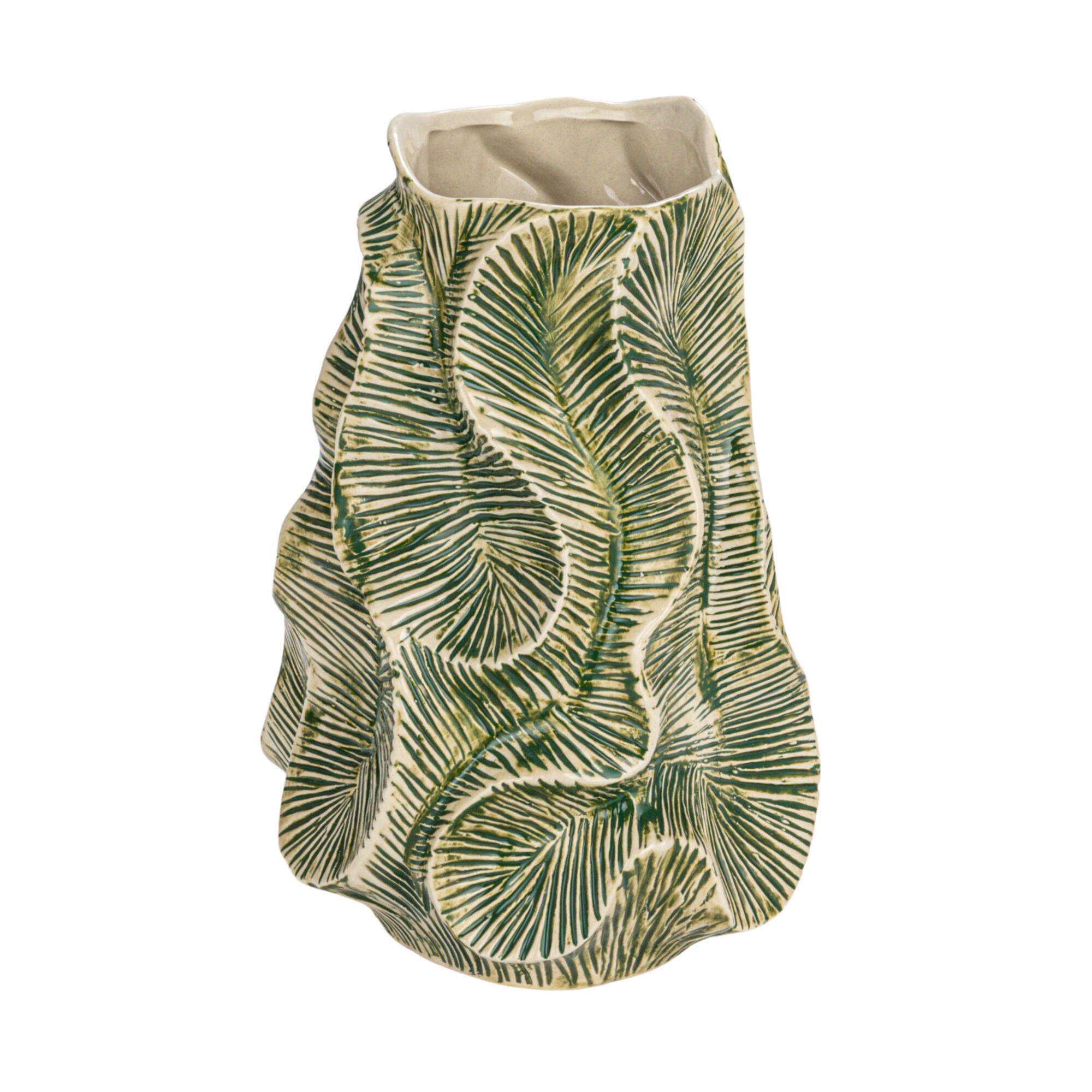 Hello Honey® 12.75" Green Textured Stoneware Organic Shaped Vase with Reactive Glaze